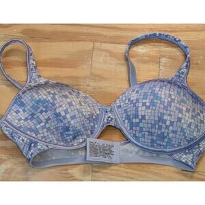 Bali 34C Blue Purple White Checked Padded Underwire Full Coverage T-Shirt Bra